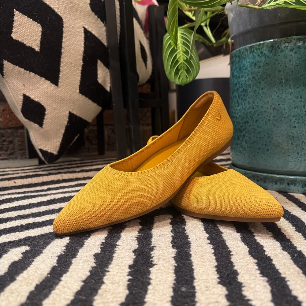 Vivaia Women's Pointed Knit Ballet Flats in Mustard Yellow